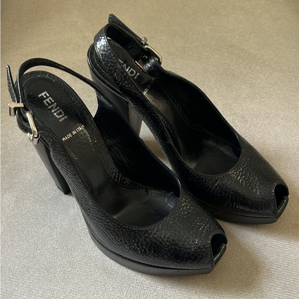 Fendi Black Peep Toe Heels (Patent Leather)
